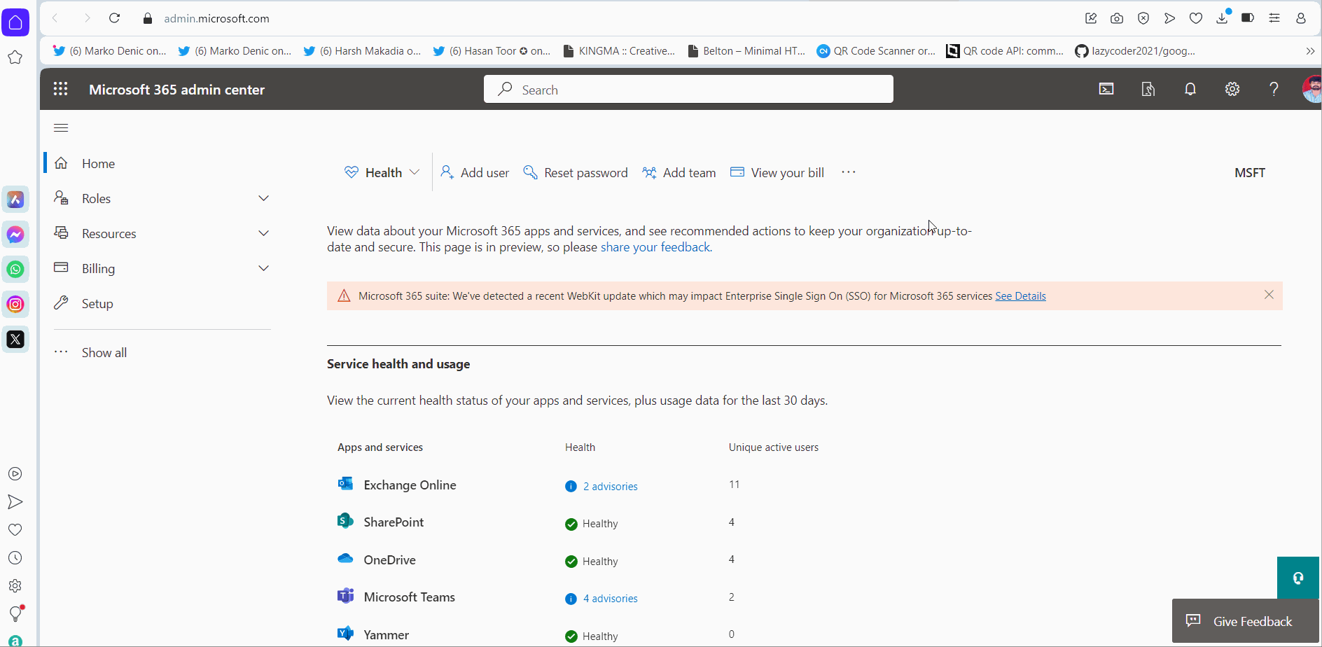Image shows how you can access Microsoft 365 Active users page from the Microsoft 365 Admin Center navigation menu.