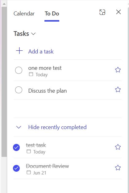 Marking a task as complete in Microsoft 365 Todo tab 