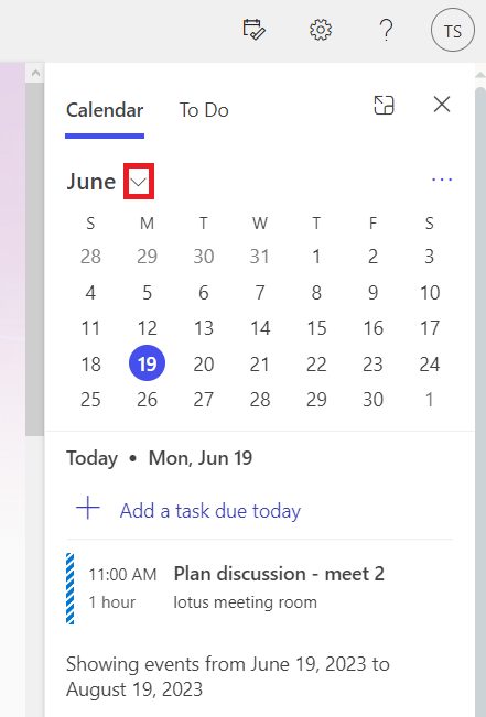 Microsoft 365 user calendar  