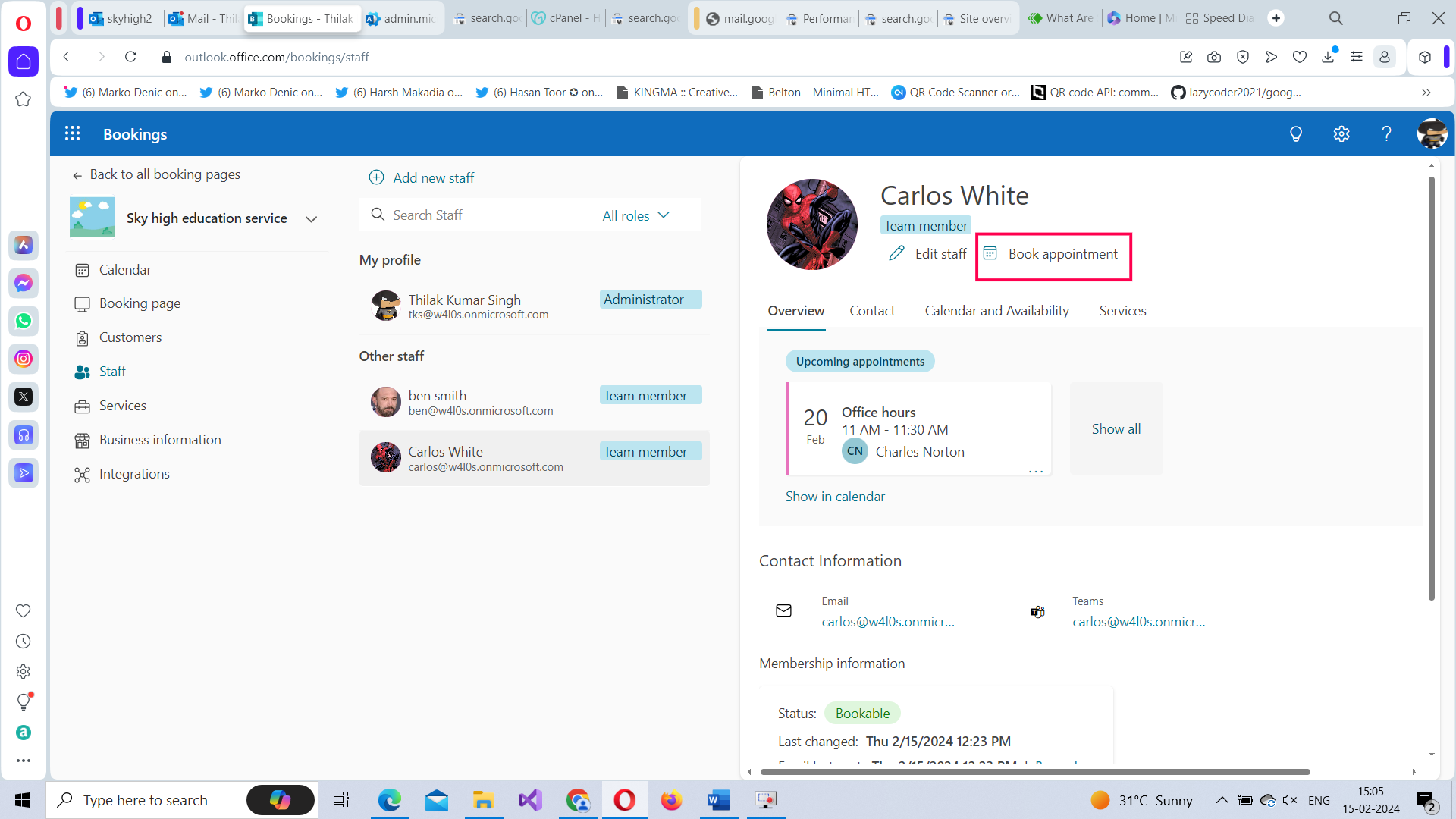 Creating new customer booking from staff profile. 