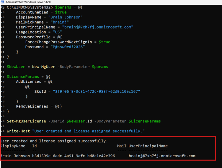 PowerShell script creating service accounts without login using New-MgUser